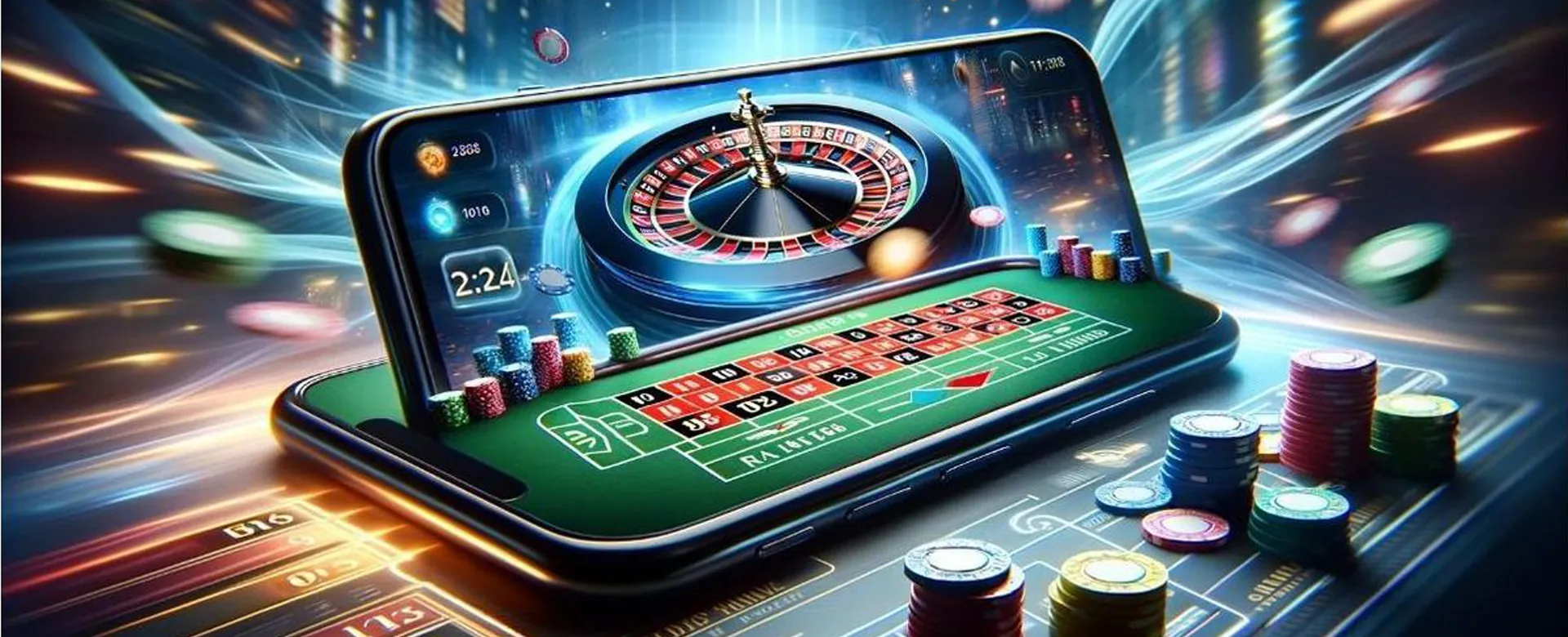 Vibrant online casino background with abstract lights